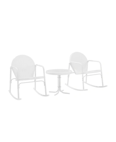 Crosley Griffith 3 Piece Outdoor Rocking Chair Set In White