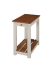 ALATERRE FURNITURE SAVANNAH CHAIRSIDE END TABLE WITH PULL-OUT SHELF, IVORY WITH NATURAL WOOD TOP