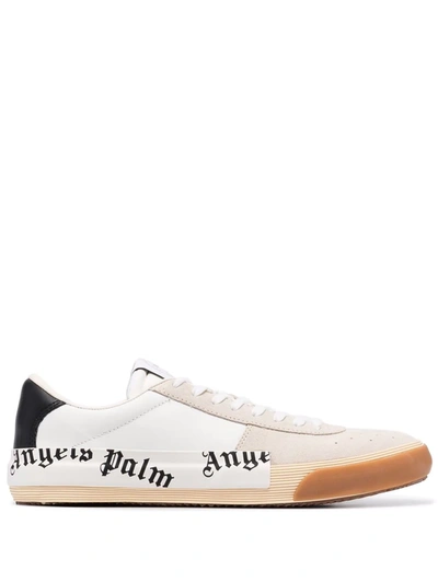 Palm Angels Perforated Logo-print Suede And Leather Trainers In White