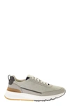 Brunello Cucinelli Washed Suede And Striped Calfskin Runners In Light Grey
