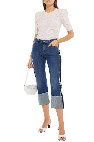 Red Valentino Cropped Frayed High-rise Wide-leg Jeans In Blue