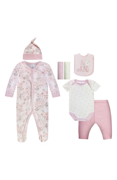 Baby Kiss Babies' Be Kind Footie, Hat, Bib, Socks, Washcloths, Bodysuit & Pants 9-piece Set In Pink