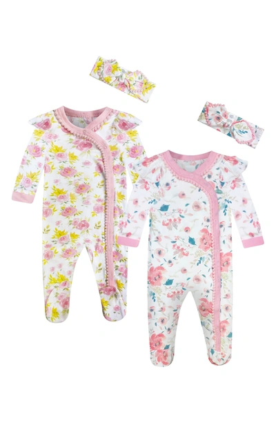 Baby Kiss Babies' Floral Print Coverall & Headband In Pink