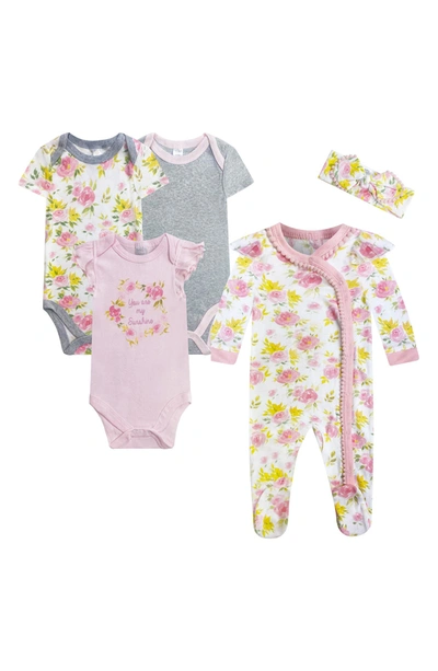 Baby Kiss Babies' Coverall, Bodysuit, & Headband 4-piece Set In Pink