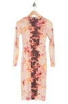 Afrm Loah Long Sleeve Mesh Midi Dress In Soft Blush Placement Tie Dye