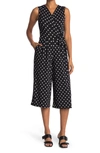 Nina Leonard Surplice Culotte Crop Jumpsuit In Black/ Ivory Timeless Dot