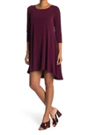 Nina Leonard Three-quarter Sleeve Stretch Knit Trapeze Dress In Deepwine