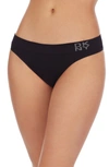 Dkny Energy Seamless Thong In Black/sand