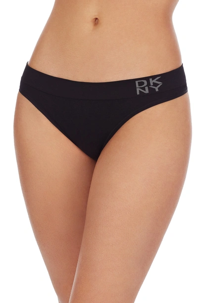Dkny Energy Seamless Thong In Black/sand