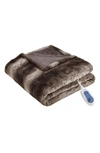 Beautyrest Zuri Heated Faux Fur Throw Blanket In Chocolate