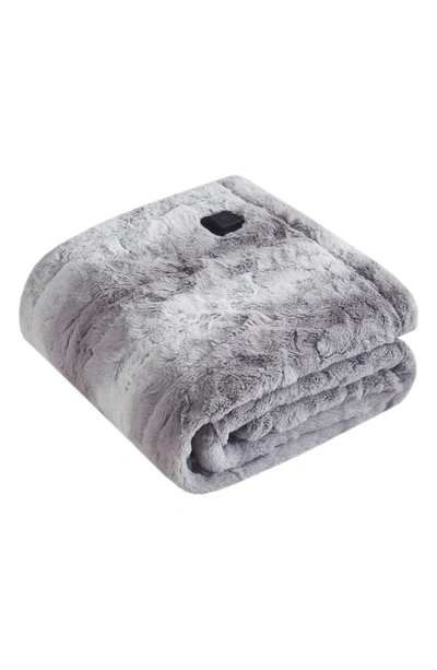 Beautyrest Zuri Heated Faux Fur Throw Blanket In Grey