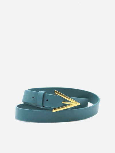 Bottega Veneta Triangle Leather Skinny Belt In Green
