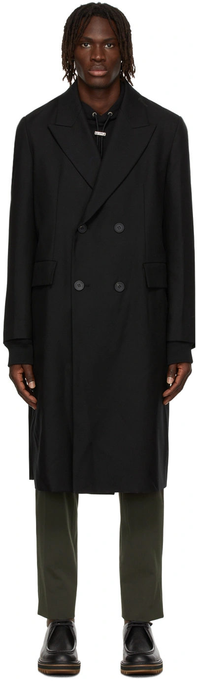 Solid Homme Wool Double-breasted Coat In Black 102b