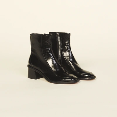 Sandro Patent Leather Boots With Heel In Black