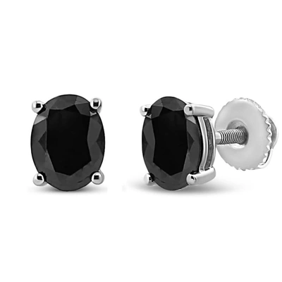 Haus Of Brilliance .925 Sterling Silver 1.0 Cttw Prong Set Treated Black Oval Diamond Stud Earring ( In White