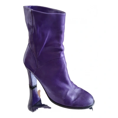 Pre-owned Robert Clergerie Leather Ankle Boots In Purple