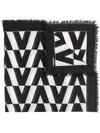 Valentino Cashmere And Silk Logo-jacquard Scarf In Black