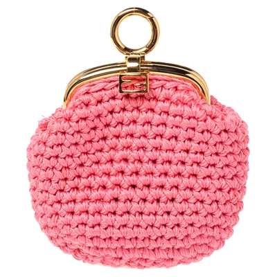 Pre-owned Fendi Pink Woven Fabric Framed Coin Purse