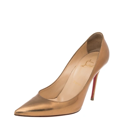 Pre-owned Christian Louboutin Gold Patent Leather Decollete Pumps Size 36.5