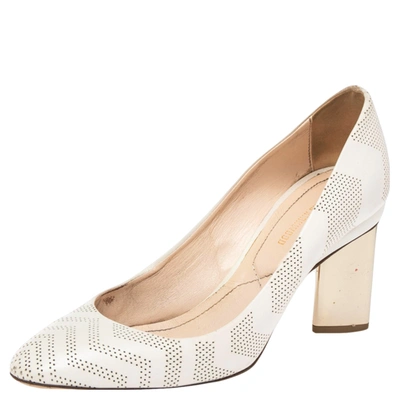 Pre-owned Nicholas Kirkwood White Perforated Leather Briona Prism Pumps Size 36.5