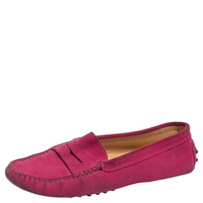 Pre-owned Tod's Pink Suede Penny Loafers Size 39