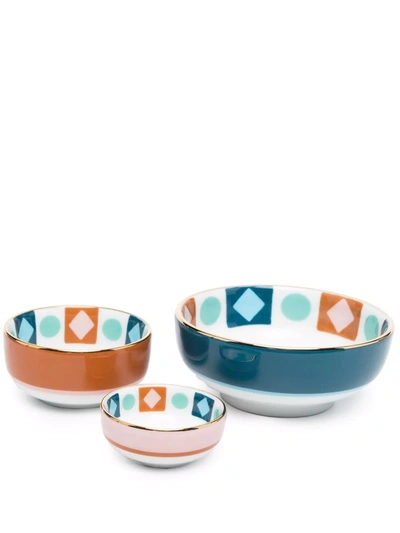 La Doublej Set Of Three Diamond Dots Porcelain Nesting Bowls In Multicolor