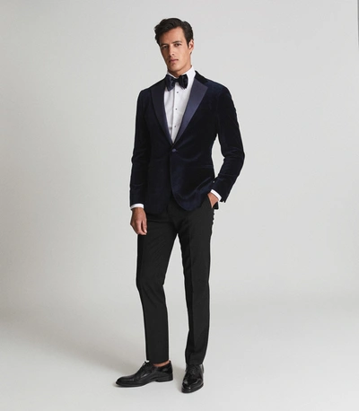 Reiss Ace Velvet Regular Fit Blazer In Navy