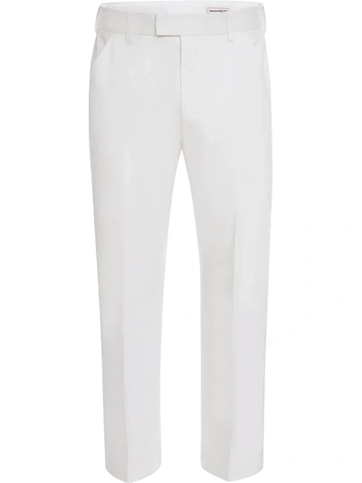 Alexander Mcqueen Japanese Cotton Gabardine Straight Leg Trousers In White