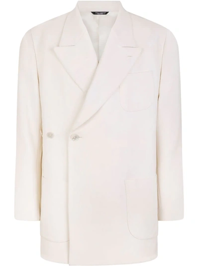 Dolce & Gabbana Boxy Side-button Wool-blend Blazer In White