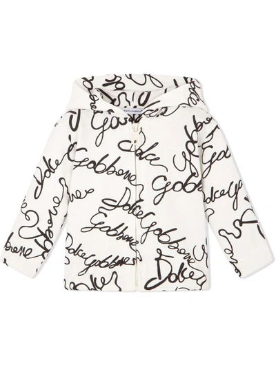 Dolce & Gabbana Babies' All-over Logo Print Hoodie In White