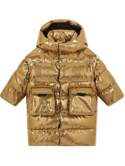 Dolce & Gabbana Kids' Padded Hooded Coat In Yellow