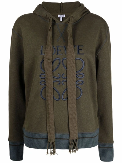 Loewe Embroidered-logo Pullover Hoodie In Green