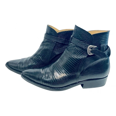Pre-owned Sartore Leather Ankle Boots In Black
