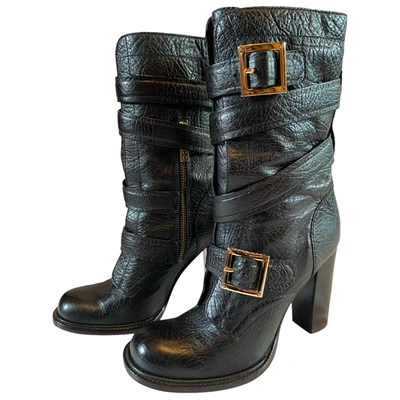 Pre-owned Tory Burch Leather Biker Boots In Black