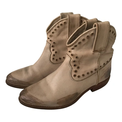 Pre-owned Bronx Leather Ankle Boots In Beige