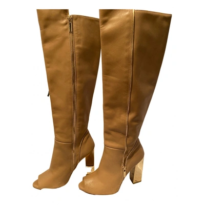 Pre-owned Elisabetta Franchi Leather Boots In Beige