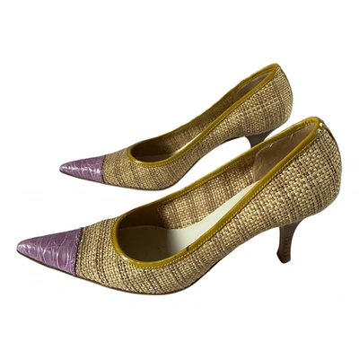 Pre-owned Prada Cloth Heels In Gold