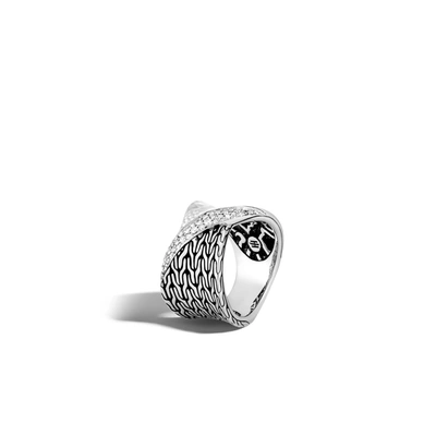 John Hardy Carved Chain Twisted Ring In White Diamond