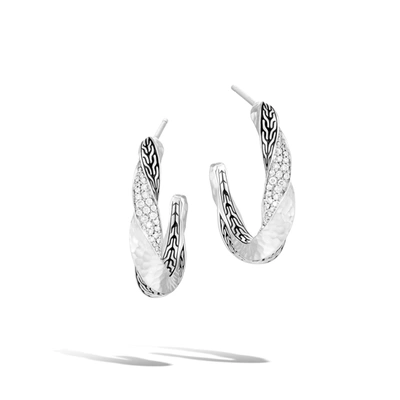 John Hardy Twisted Pavé Hoop Earrings In White Diamond