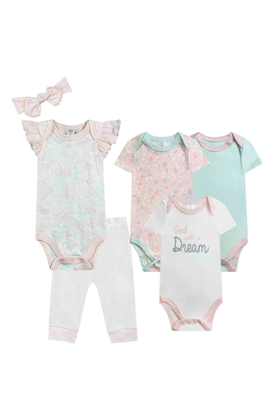 Baby Kiss Babies' Cotton Bodysuits, Headband & Harem Pants Set In Pink
