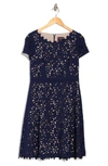 Focus By Shani Laser Cutout Short Sleeve Dress In Navy/ Nude