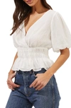 ASTR SHIRRED BUBBLE SLEEVE BLOUSE