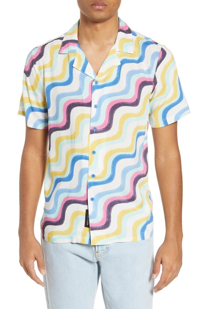 Native Youth Brushstroke Print Short Sleeve Button-up Camp Shirt In Pink