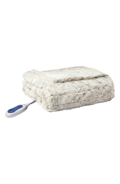 Beautyrest Zuri Heated Faux Fur Throw Blanket In Snow Leopard