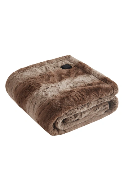 Beautyrest Zuri Heated Faux Fur Throw Blanket In Tan