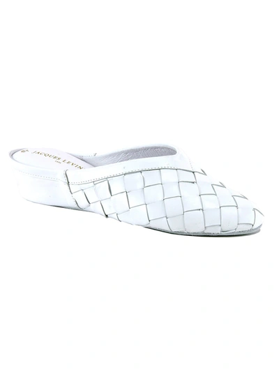Jacques Levine Woven Leather Wedge Slippers In White