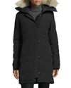 Canada Goose Lorette Black Label Disc Coyote Fur-trim Down Parka In Dark Gray
