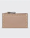 Valentino Garavani Rockstud Leather Zip Coin Purse/card Holder In P45 Poudre