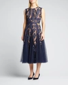 Bronx And Banco Women's Saba Embroidered Mesh Midi-dress In Navy