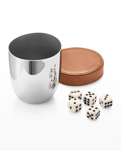 GEORG JENSEN SKY STAINLESS STEEL AND LEATHER DICE TRAVEL CUP AND 5-DICE SET,PROD245400443